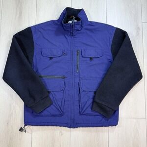 Vintage TravelSmith Jacket Men's M Purple Nylon Fleece Sleeve USA Multi Pocket Z